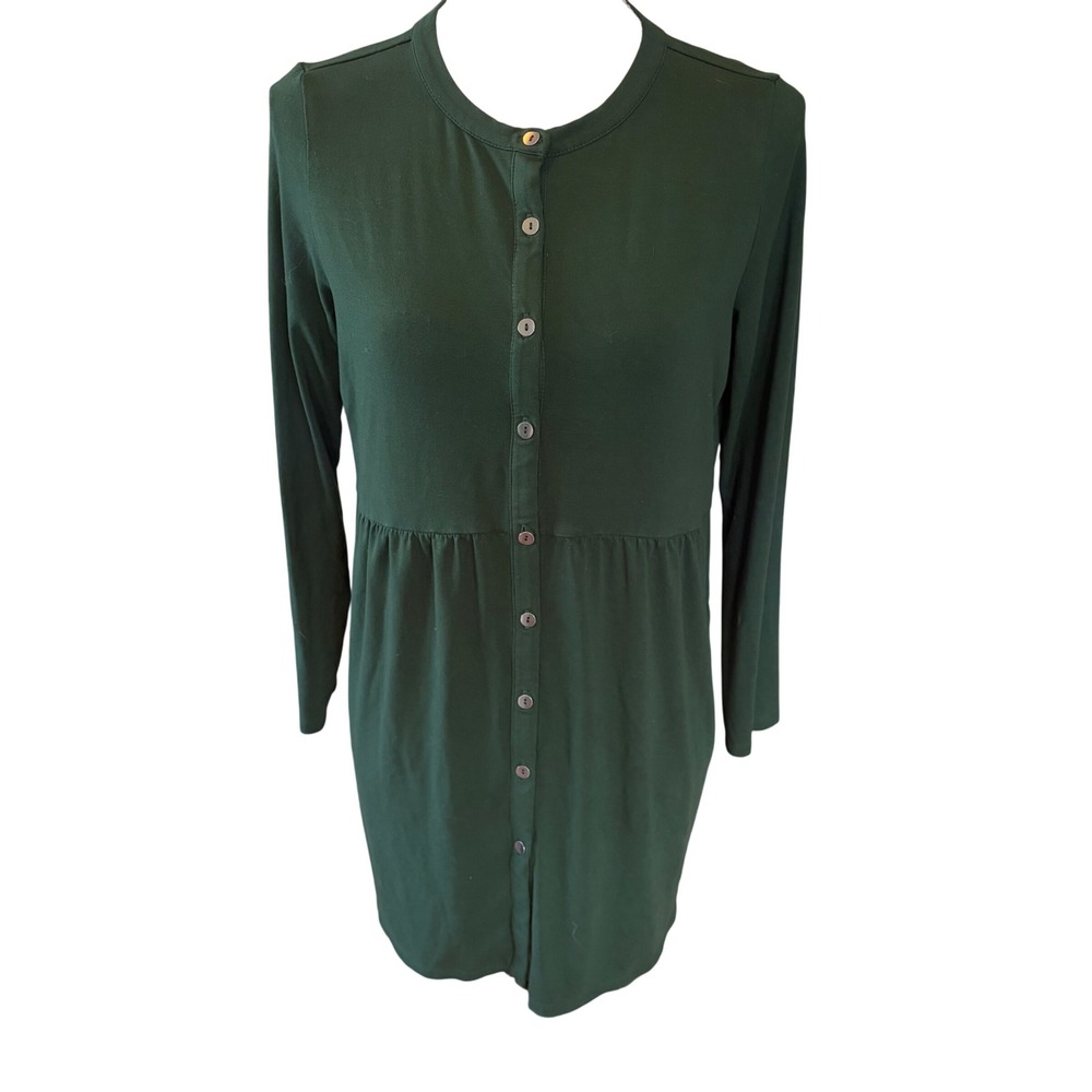 J. Jill Green Button Front Tunic Top Long‎ Sleeve Flowy Relaxed Fit Small Petite